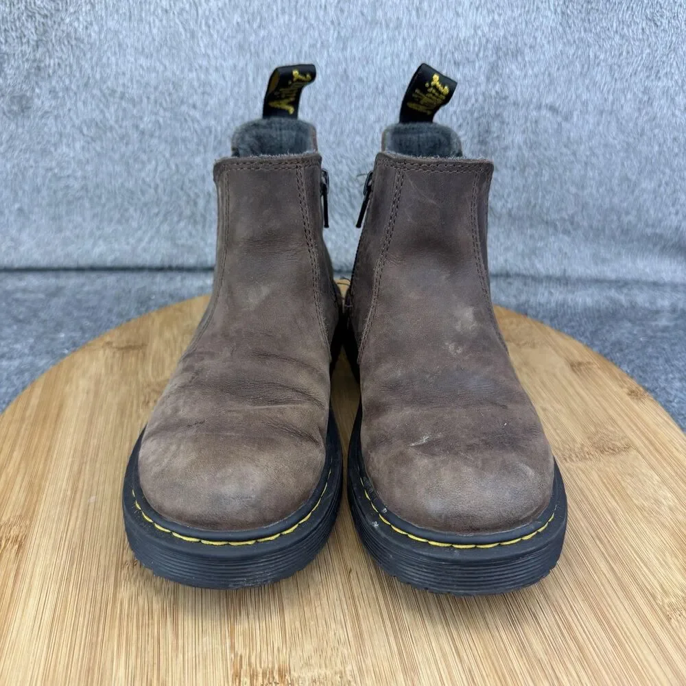 Dr. Martens 2976 J Boots Boys Size 1 Brown Leather Chelsea Zip Lined Ankle